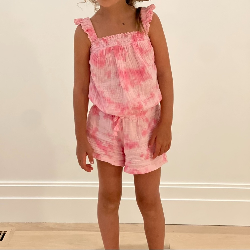 Flowers by Zoe FBZ Pink Tie-Dye Ruffle Top and Shorts Set - 6/6X